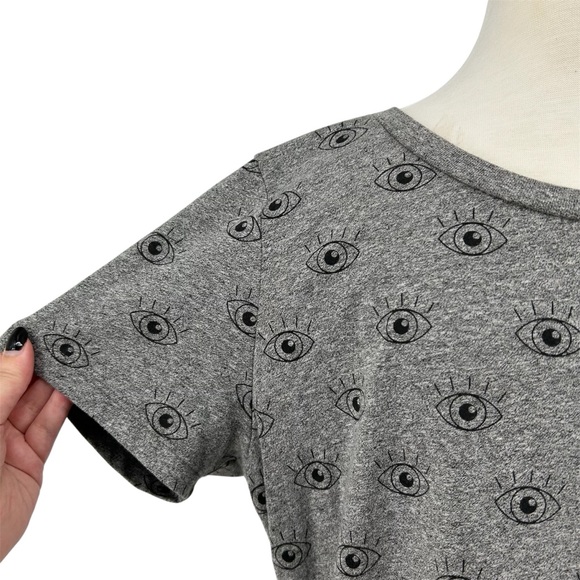 Anthropologie x Sol Angeles Heathered Gray All Eye Over Print Graphic Tee READ - Picture 2 of 10